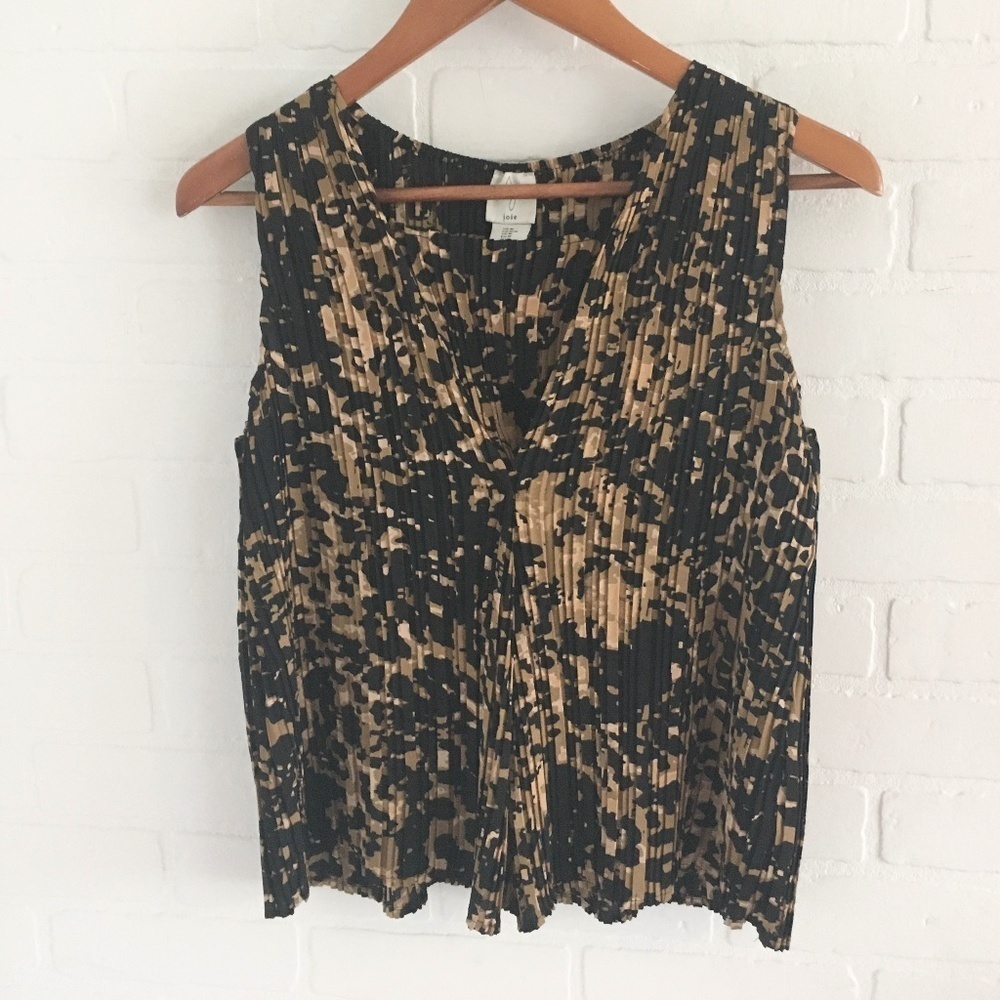 Revolve x Joie Ribbed Silky Tank top Blouse Animal print Leopard Black tan Sz M